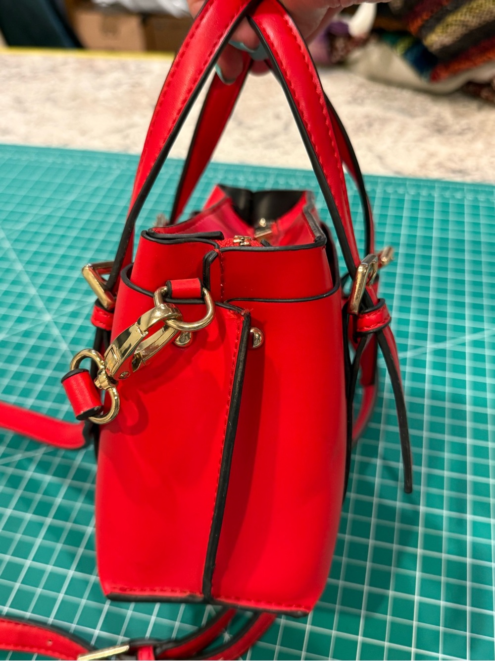 FOREVER 21 Red Mini Satchel Crossbody Bag Structured Top Handle - Picture 10 of 13